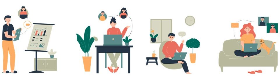 An illustrated image of people networking