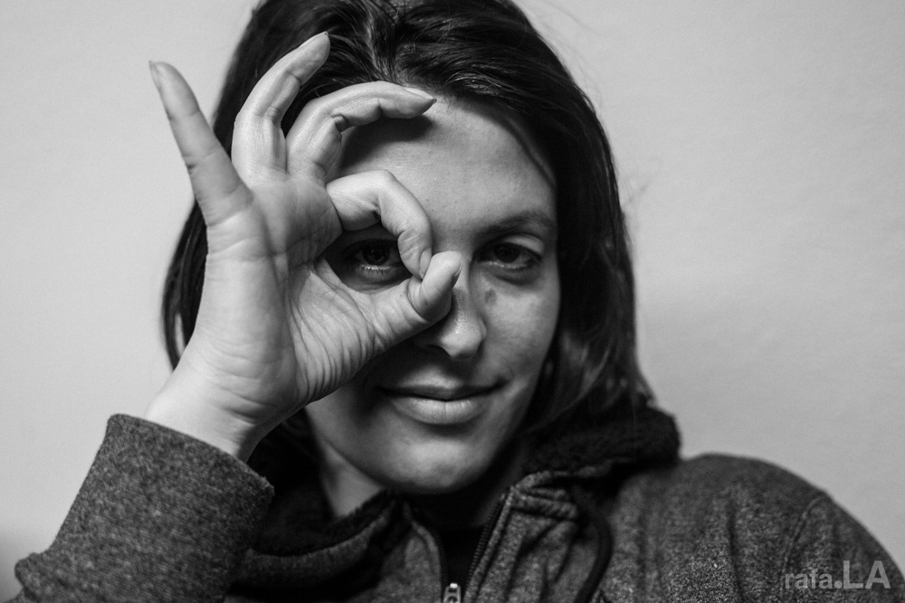 Sonia Romero making a circle with her fingers and looking through it