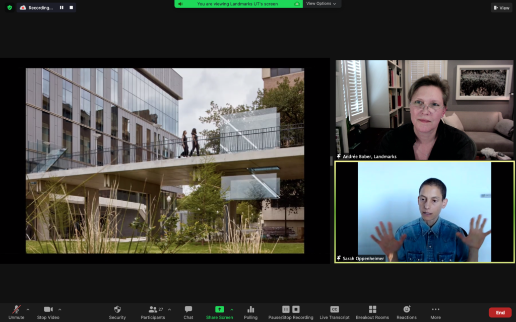 A screenshot of a Zoom presentation, showing a screenshared image and 2 women speaking