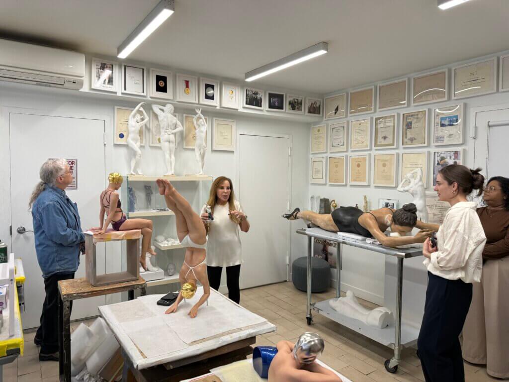 Carole Feuerman talking in her studio